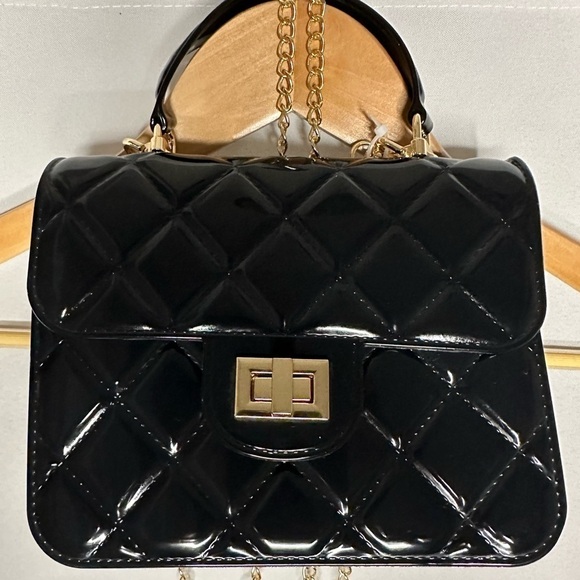 Unbranded Handbags - Womens Quilted Black Crossbody Bag Classic Top Handle Chain Link Faux Leather S